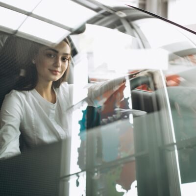young-woman-sitting-car-car-showroom